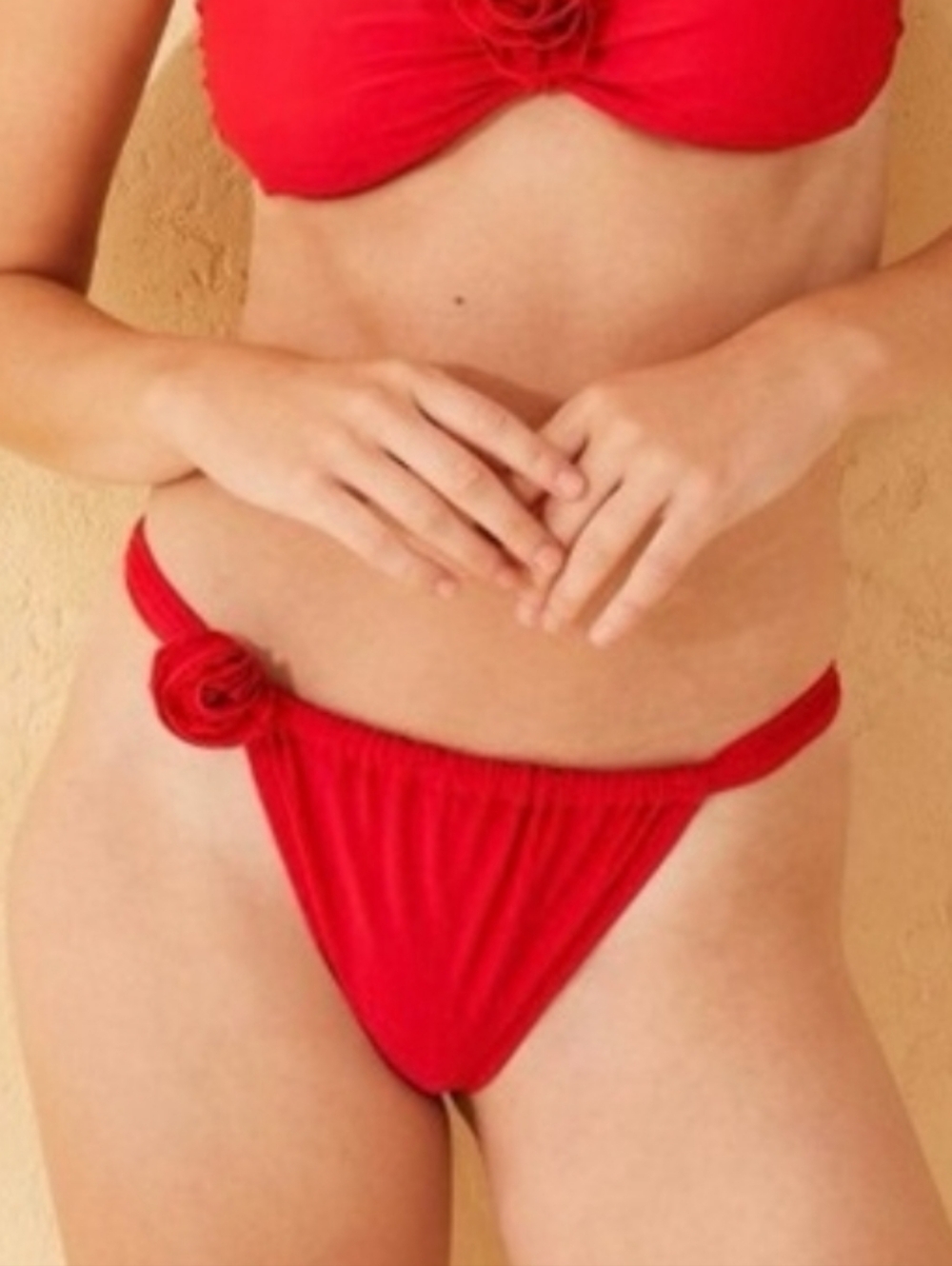 SALE NWT Wild Fable Bikini Bottom Red Low Rise Removable Rosette Swimsuit LG